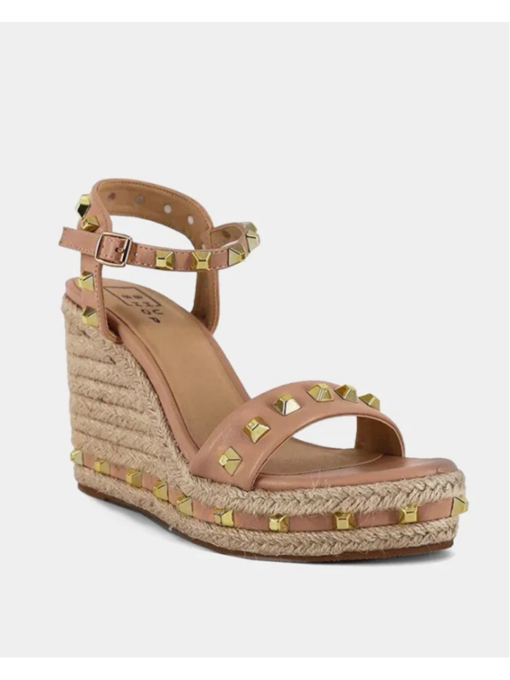 Studded Espadrille Wedge Sandals Women’s Ankle Strap Gold Stud Platform Heels